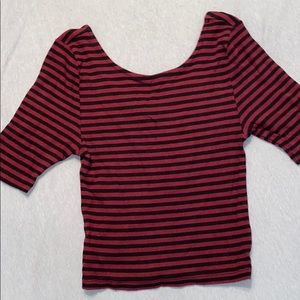 Red and black striped top